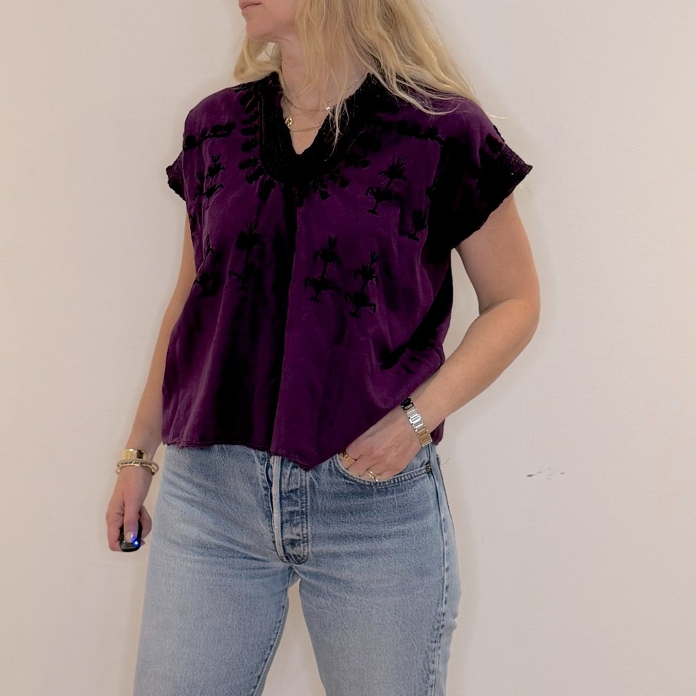 Vintage Purple Hand Embroidered Peasant Top Fits Small/Medium